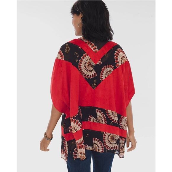 Chico's women's s/m Paprika Faux Suede black Chiffon Open front Ruana Kimono - Picture 2 of 8